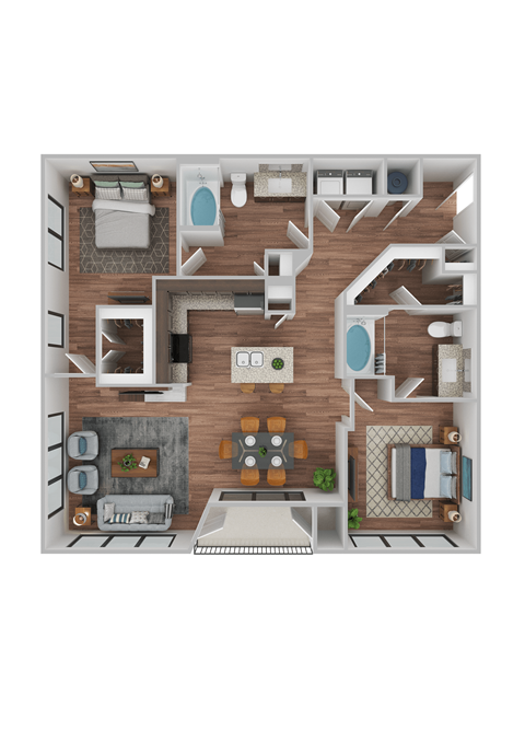 Floor plan for 2 beds, 2 baths, 1131 sqft